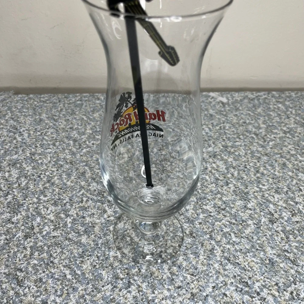 Hard Rock Cafe Hurricane Glass Niagara Falls NY Souvenir with Guitar Stirrer